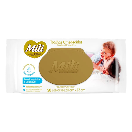 Lenços umedecidos mili love&care com 50 unidades