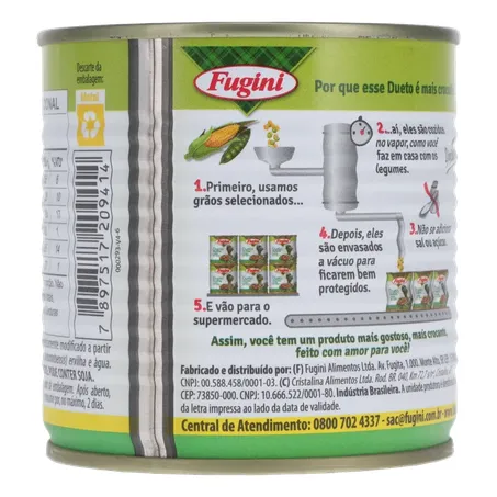 Ervilha e Milho Verde em Conserva Fugini Cozido Ao Vapor Lata 200gr 360-21