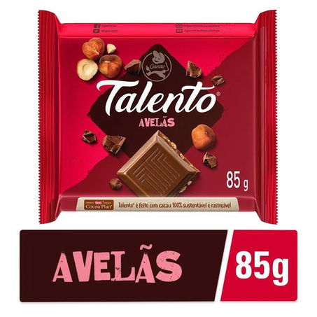 CHOCOLATE GAROTO TALENTO AO LEITE C/AVELÃ 80G*