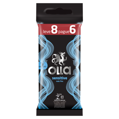 Preservativo Masculino Lubrificado Sensitive Mais Fino Olla Pacote Leve 8 Pague 6 Unidades