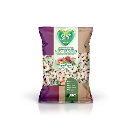 BISCOITO DE POLVILHO SELLI MIX DE SABORES S/GLÚTEN E S/LACTOSE PACOTE 80G
