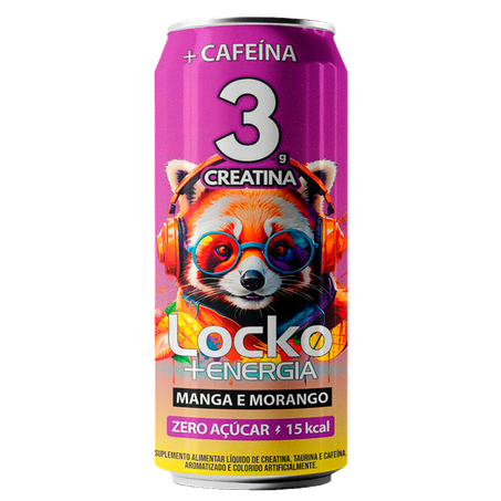 Suplemento Energético com Creatina Locko Sabor Manga e Morango Zero Açúcar 473ml