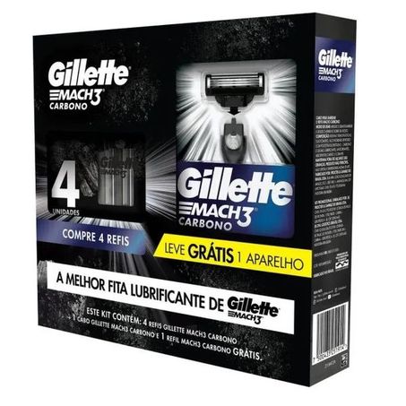 Kit Aparelho Barbear Gillette Mach3 Carbono  4 Cargas