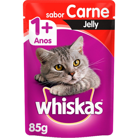 Ração Whiskas 85g - Jelly - Adultos 7+ Anos - Carne - Sachê