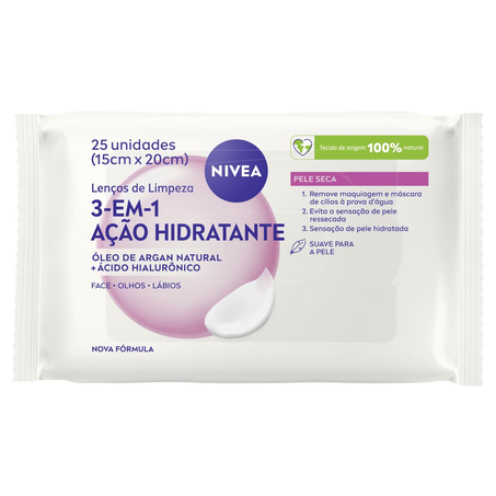 Lenço para Limpeza Nivea Rosa - Com 25 Lenços