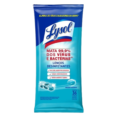 Lenço Desinfetante Lysol Sem Cloro Com 36 Unidades