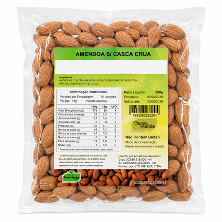 AMENDOA CRUA SEM CASCA 250G