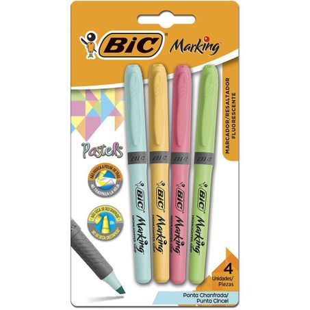 Caneta Bic Marca Texto Brite Liner Grip Fluorescente C/4