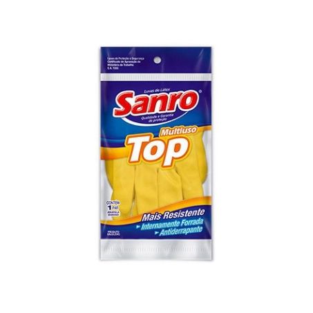 Luva de latex sanro amarela com forro tam.g