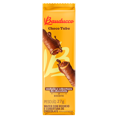 Wafer Bauducco Recheio Cobertura De Chocolate Choco Tube 27g 
 