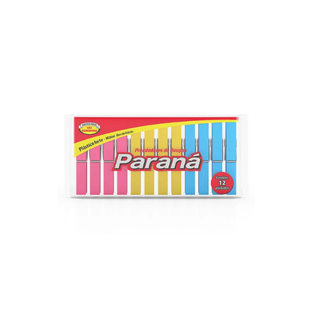 PRENDEDOR DE ROUPA PARANÁ PLÁSTICO SORTIDO COM 12UN
