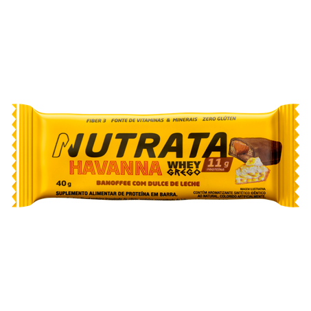 Barra de Proteína Banoffee com Dulce de Leche Havanna Nutrata Whey Grego Pacote 40g