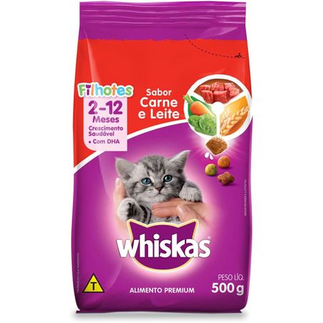 RACAO P/GATOS WHISKAS CARNE E LEITE FILHOTES 500 G