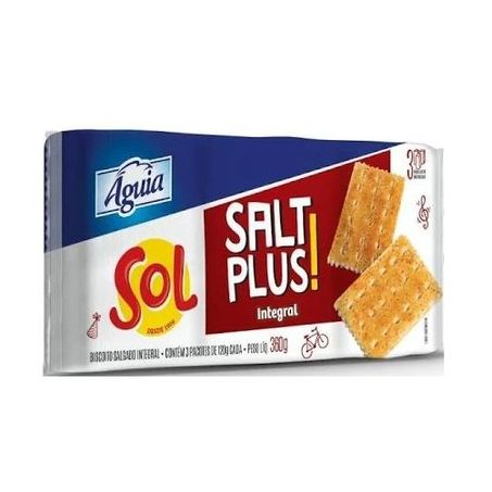 Biscoito salgado sol salt plus águia integral 360g