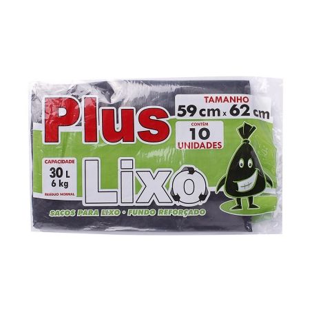 Saco de Lixo Plus Lixo 30 Litros 59cmx62cm Pacote 10un