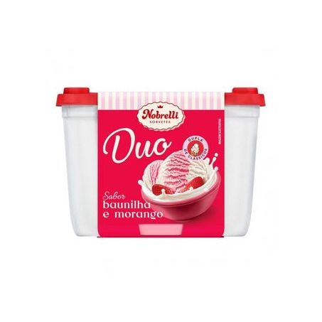 Sorvete Nobrelli Duo Morango e Baunilha Pote 1,3l 
 