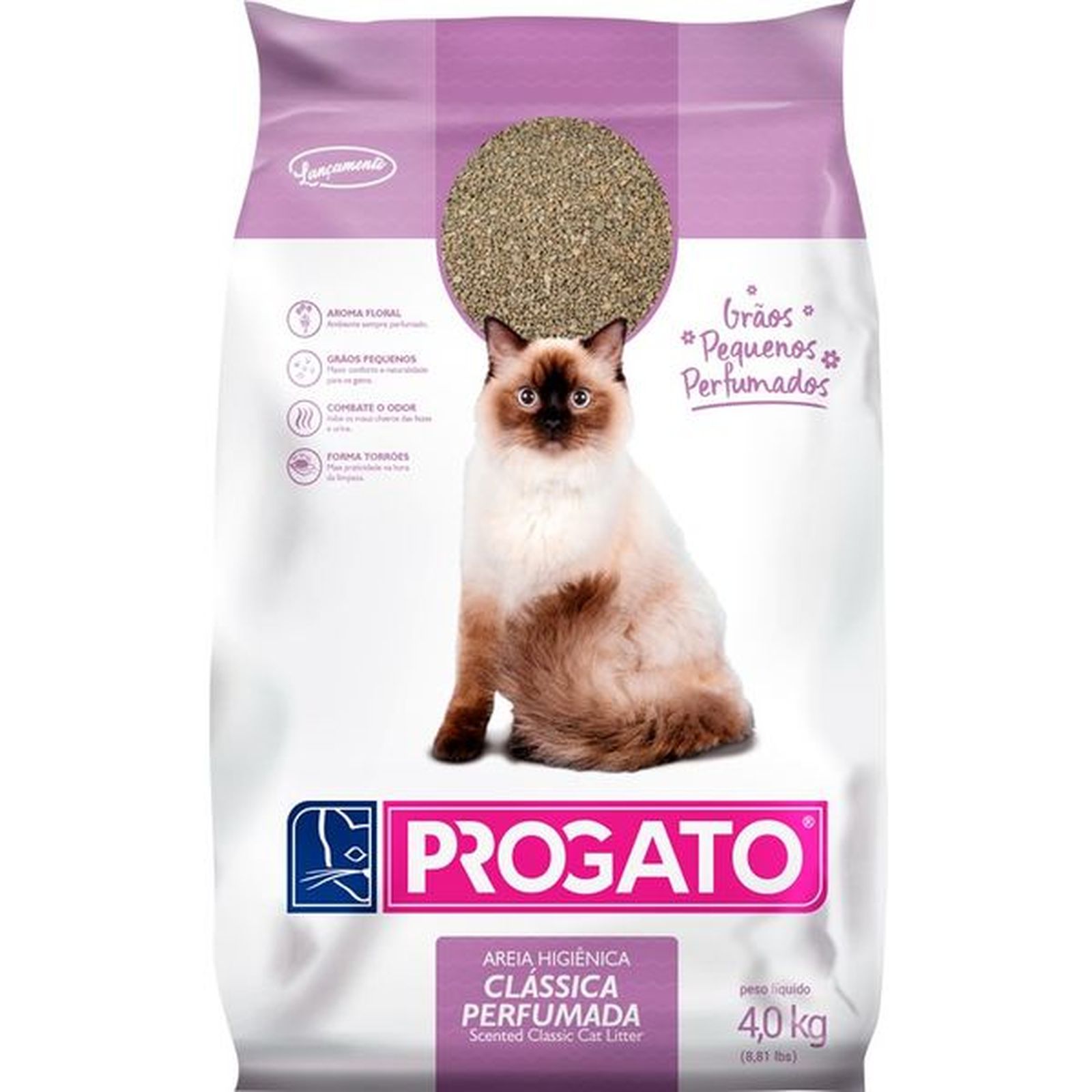 Areia Higiênica ProGato Clássica Grãos Pequenos Perfumado 4kg