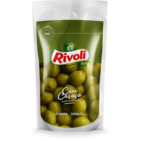 Azeitona Verde Rivoli 500g - Com Caroço - Sachê
