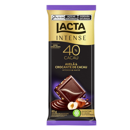 Chocolate Lacta Intense 40 Avelã e Crocante 85G
