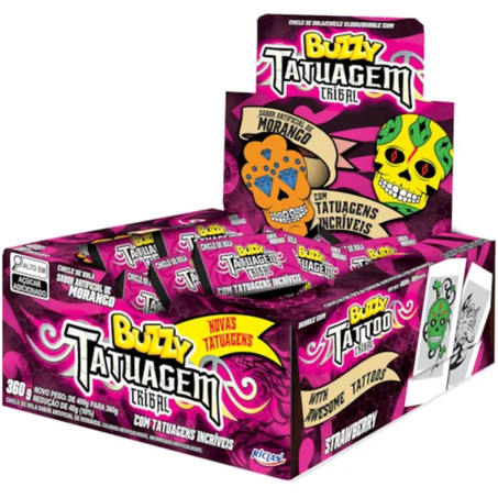Chicle buzzy 360g pcc/90un tattoo morango