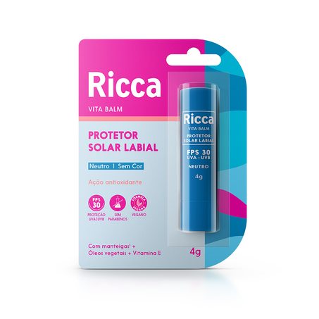 Protetor Solar Labial Neutro FPS 30 Ricca 4g