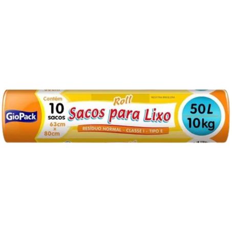 Saco lixo 50l/10kg 10un 63x80cm roll giopack