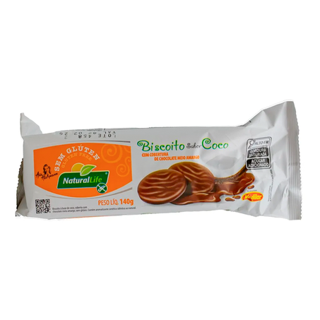 BISCOITO SABOR COCO COM CHOCOLATE MEIO AMARGO 140G