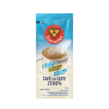 Café com leite zero 3 corações sachê 20g