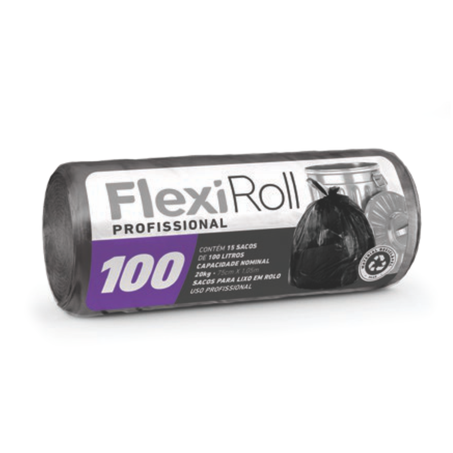 Saco para lixo flexibag 100 litros 0,75x1,05 rolo preto com 15 unidades