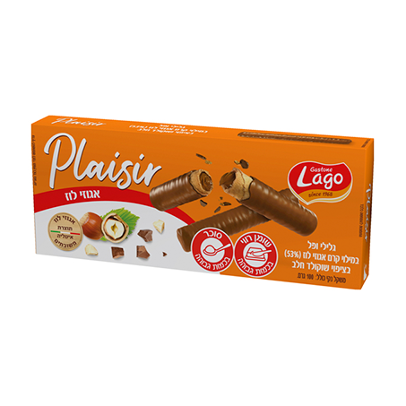 Wafer italiano lago plaisir rool rech creme avelã cob. chocolate ao leite 100g