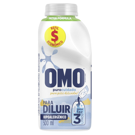 Sabão Líquido Concentrado Omo 500ml - Puro Cuidado - Refil