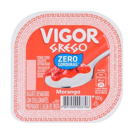 Iogurte Grego Vigor zero morango 90g