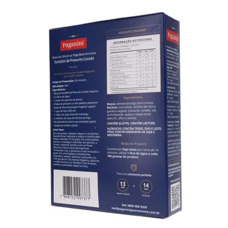 Massa Tortellini Paganini Presunto Curado Caixa 250gr 360-21