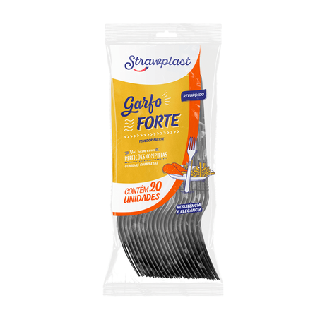 GARFO PLÁSTICO STRAWPLAST REFEIÇÃO PRETO C/20