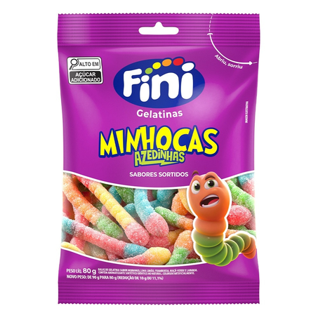 Bala de Gelatina Fini Minhocas 80G