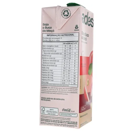 Bebida Base Soja Ades Frutas Maça 1l 360-29