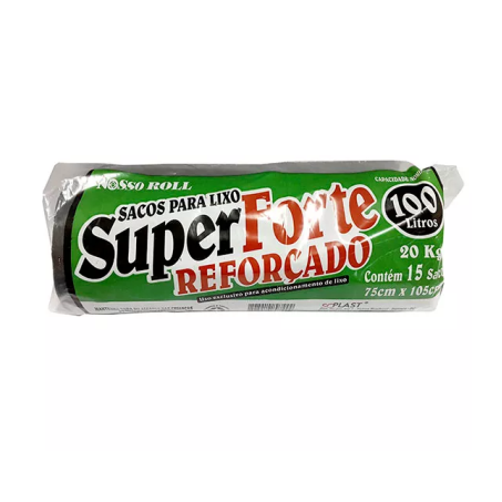 Saco lixo rolo preto super fort 100lt c/15