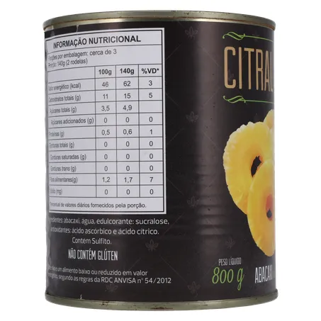 ABACAXI EM CALDA CITRAL RODELAS ZERO ACUCAR 425G 360-28