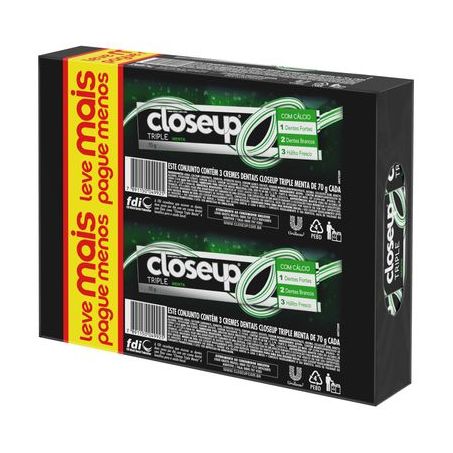 Kit Creme Dental Close Up Triple Menta 70g Oferta Embalagem 3 Un
