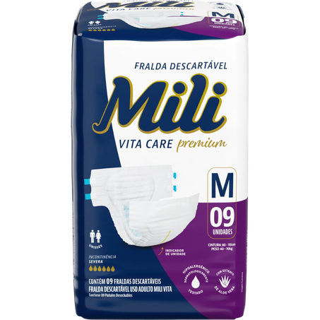 FRALDA GERIÁTRICA ADULTO MILI VITA CARE PREMIUM M PACOTE C/9UNID