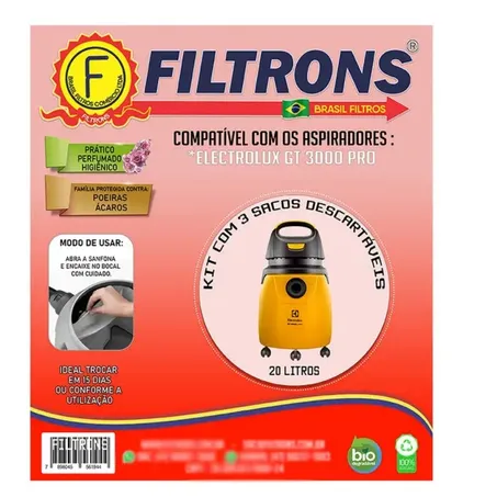 Refil P/Aspirador Brasil Filtros ros C/3 Gt 3000 Pro
