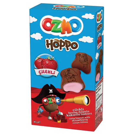 BISCOITO OZMO HOPPO RECHEADO COM CREME DE MORANGO 40G