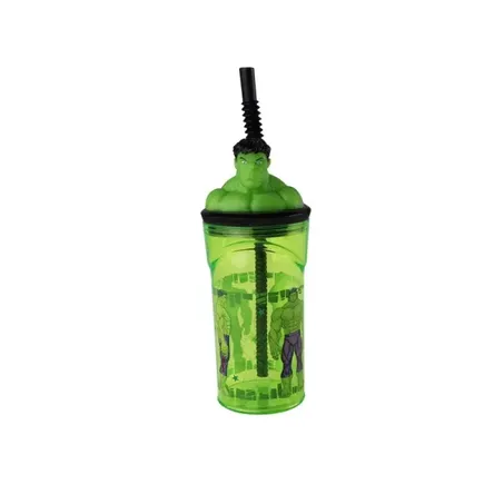 Copo infantil 3d hulk canudo yangzi 360ml