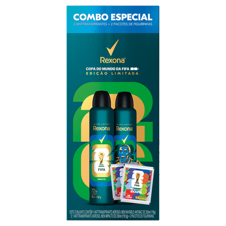 Kit Desodorante Rexona Masculino Impacto e Invisible Antibac Vini Jr 200ml  2 Pacotes de Figurinhas Copa do Mundo Fifa 2026