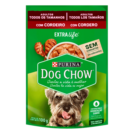 Alimento para cães adultos cordeiro purina dog chow extra life sachê 10g