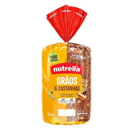 Pão Nutrella Grãos e Castanha Pacote 450g 
 