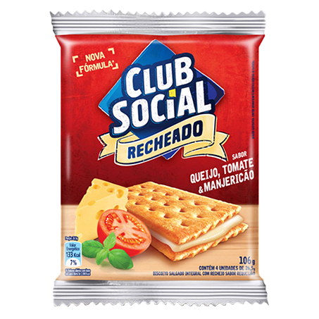 Biscoito Club Social Recheado Queijo, Tomate e Manjericão Pacote 106g 
 