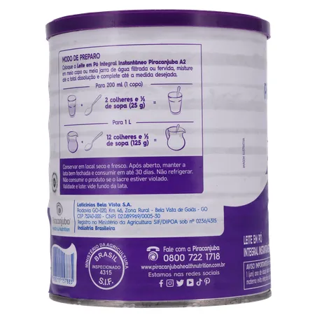 Leite em Pó Instantâneo Tipo A2 Integral Piracanjuba Lata 380g 360-26