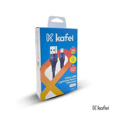 CABO USB KAFEI LIGHTNING NYLON TRANÇADO - CBL007 CAIXA C/1UNID