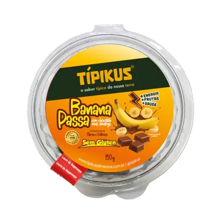 BANANA PASSAS C/CHOCO MEIO AMARGO 150G - TIPIKUS